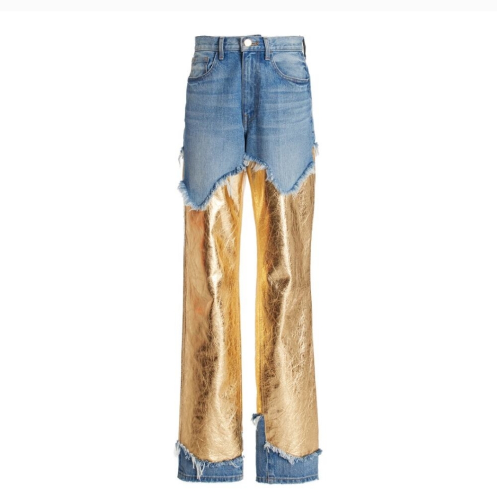 Brandon Maxwell Denim and Gold Wide Leg Jeans